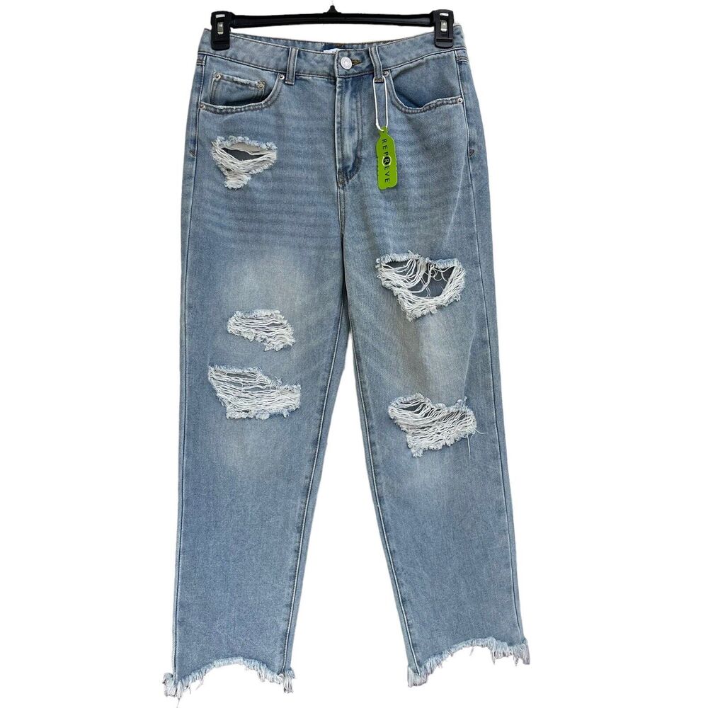 Forever 21 SZ 28 Cropped Jean Distressed Hi-Rise Zip-Fly Light Wash Frayed Hems